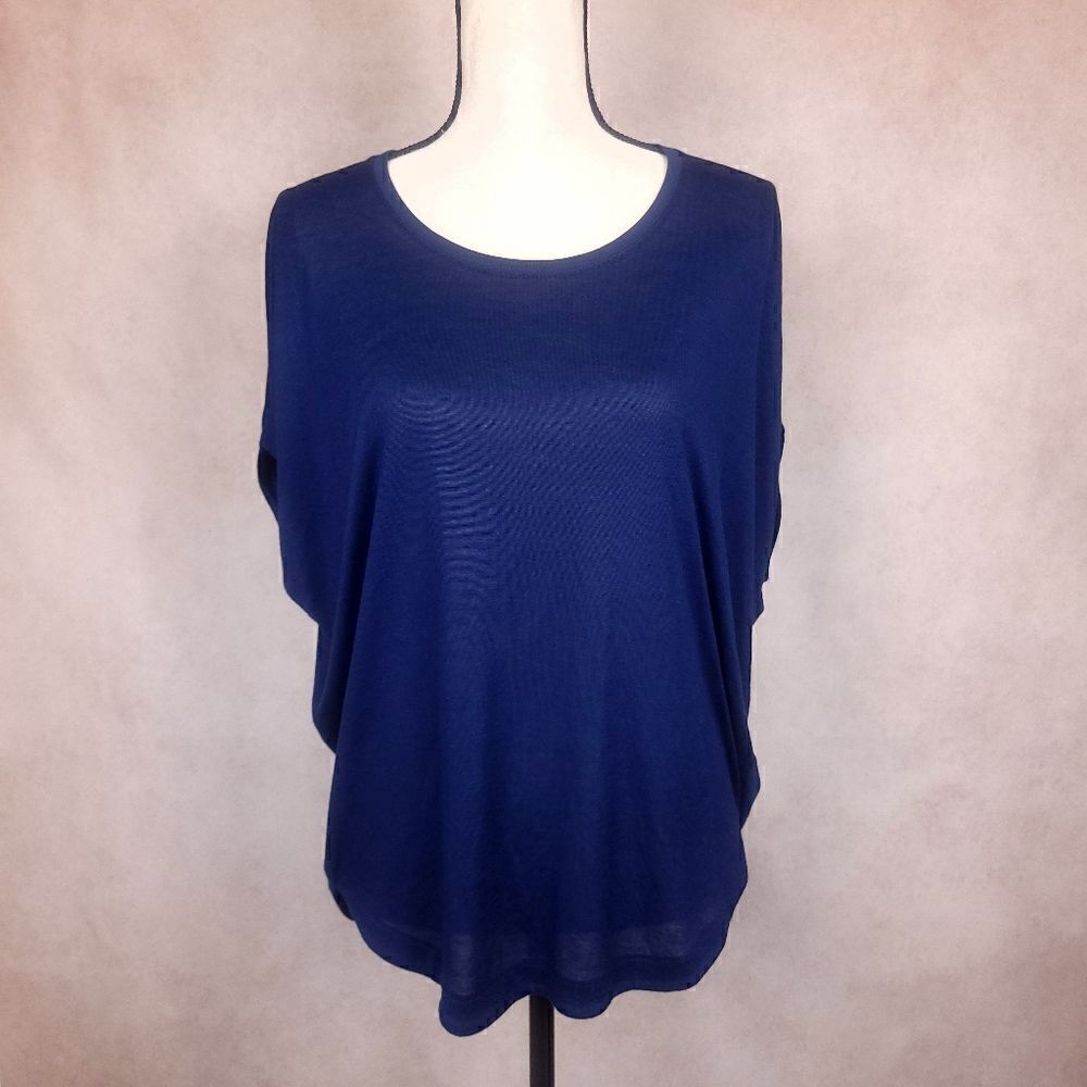 Vince Oversized Short Cap Sleeve Navy Blue Lightweight Top Size Sm